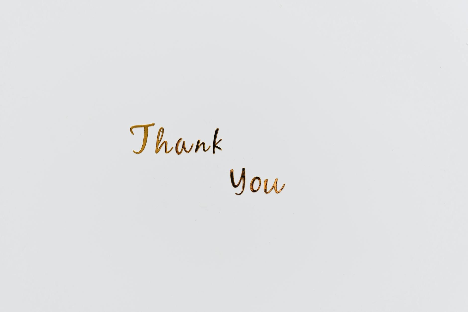gold thank you text on a white surface
